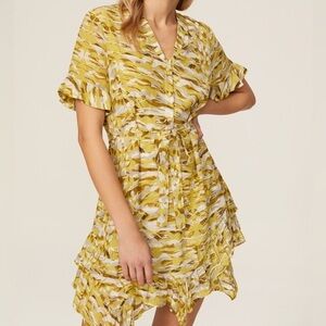 AllSaints yellow brown camo frankie oniyuri mini dress